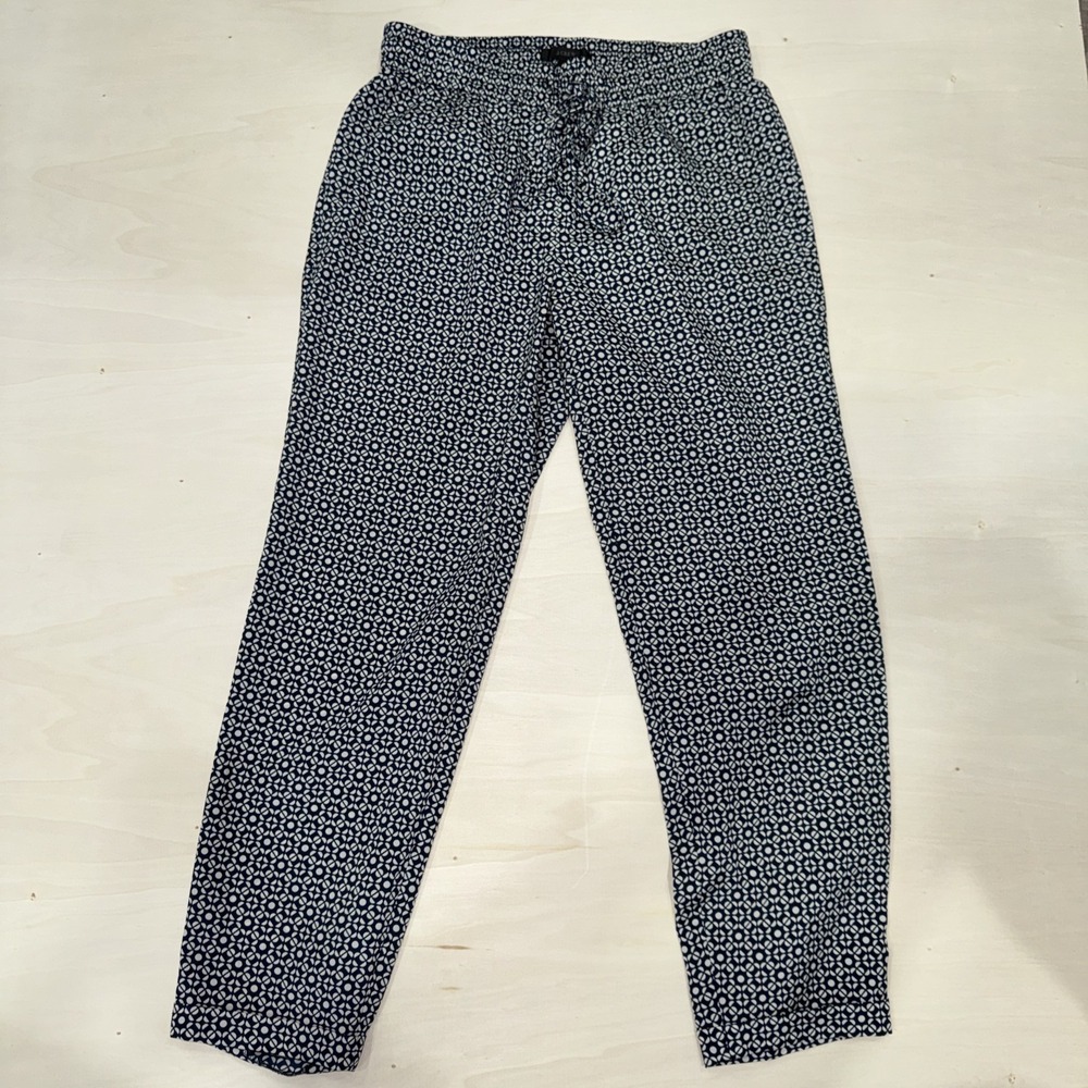 J.Crew Navy White Geo Print Drawstring Elastic Waist Pants Size 2